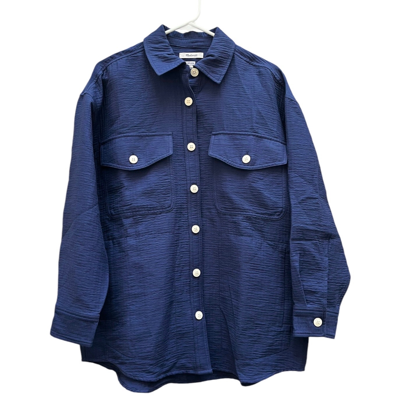 NEW Madewell Super Oversized Button Up Blue Shirt Jacket Shacket Women's Small