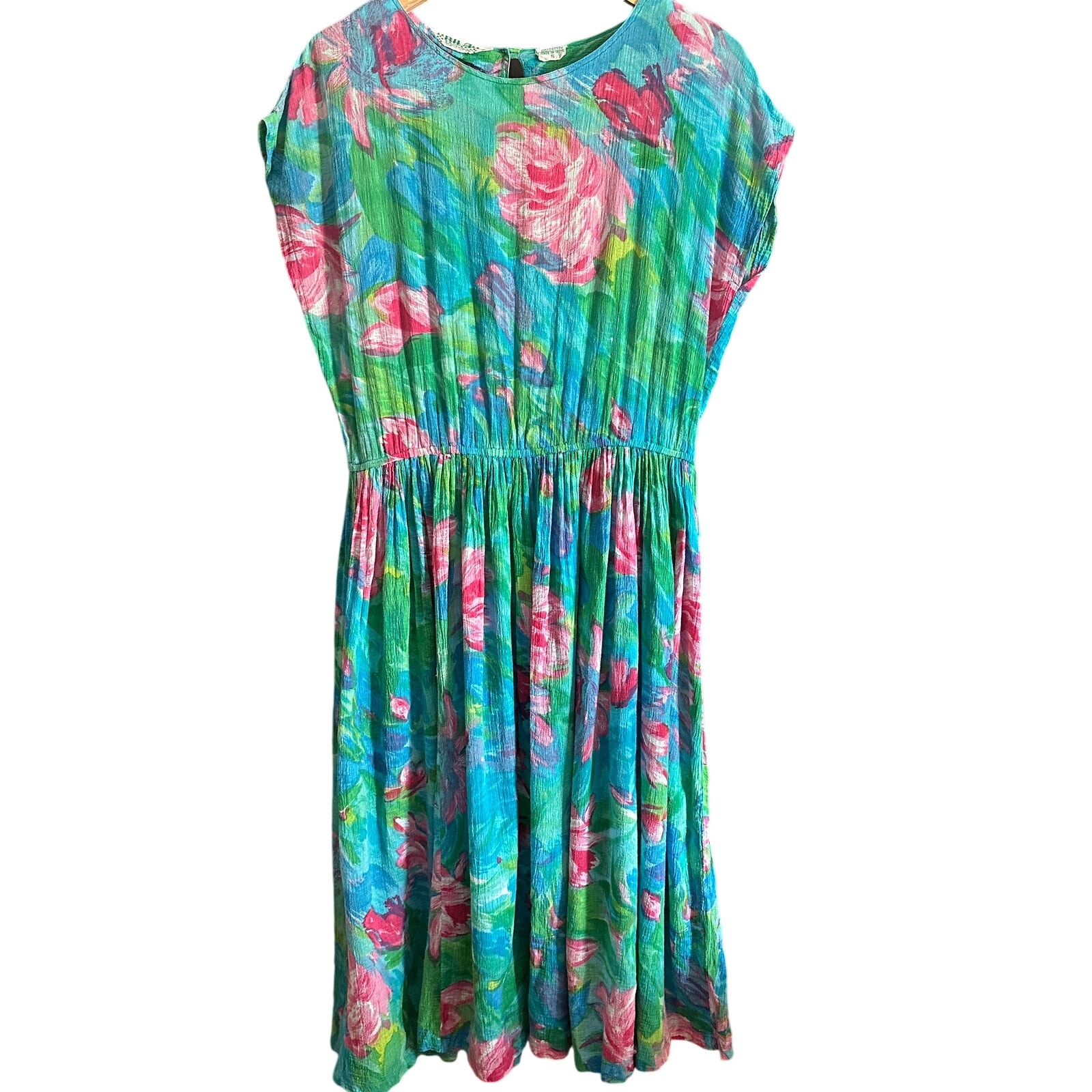 70s Vintage BILA of CALIFORNIA | Bright Floral Cap Sleeve Gauze Dress | Small