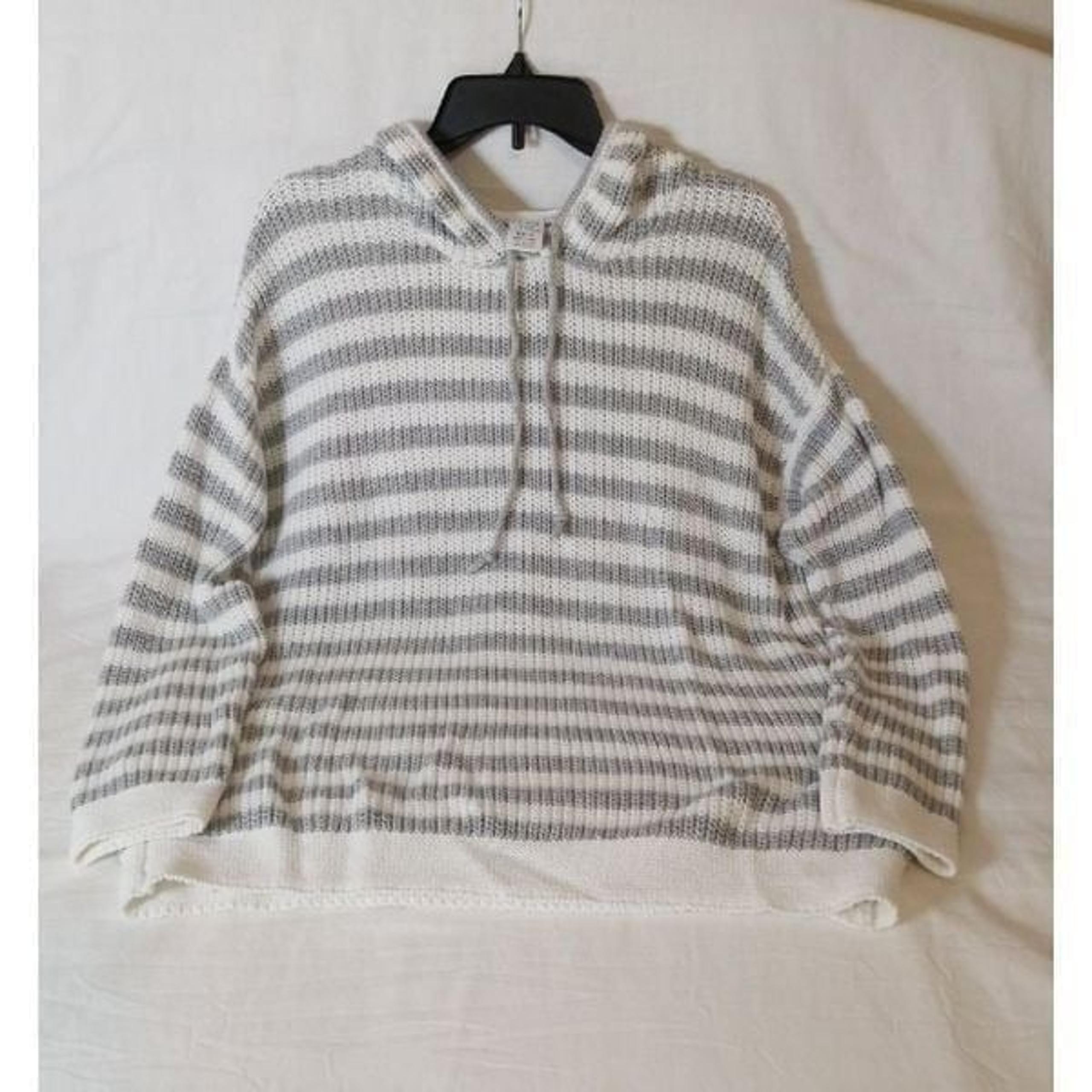 Time and Tru Gray & White Striped Hooded Sweater