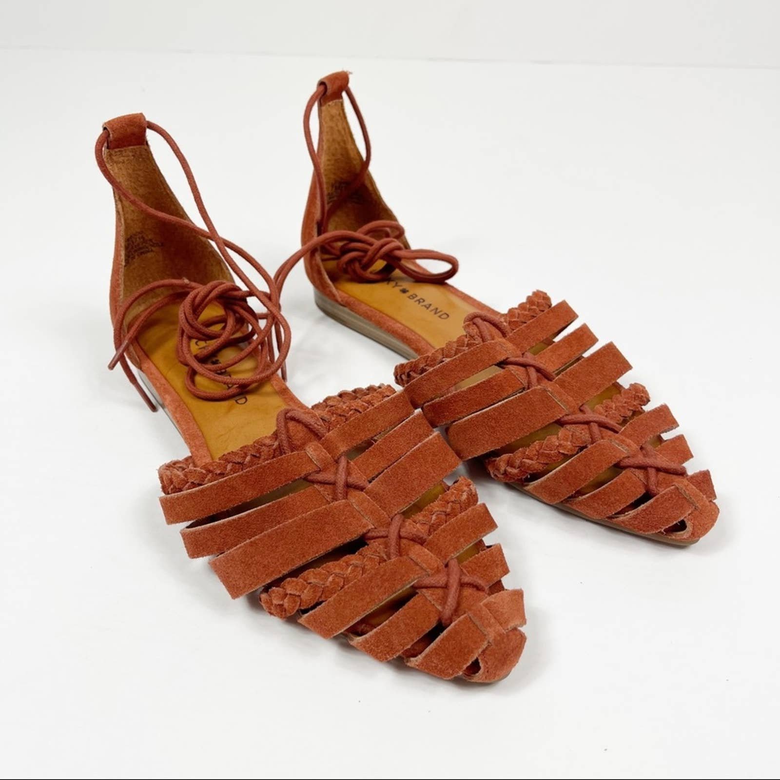Lucky Brand Brocki Woven Suede Orange Wrap Flats 7