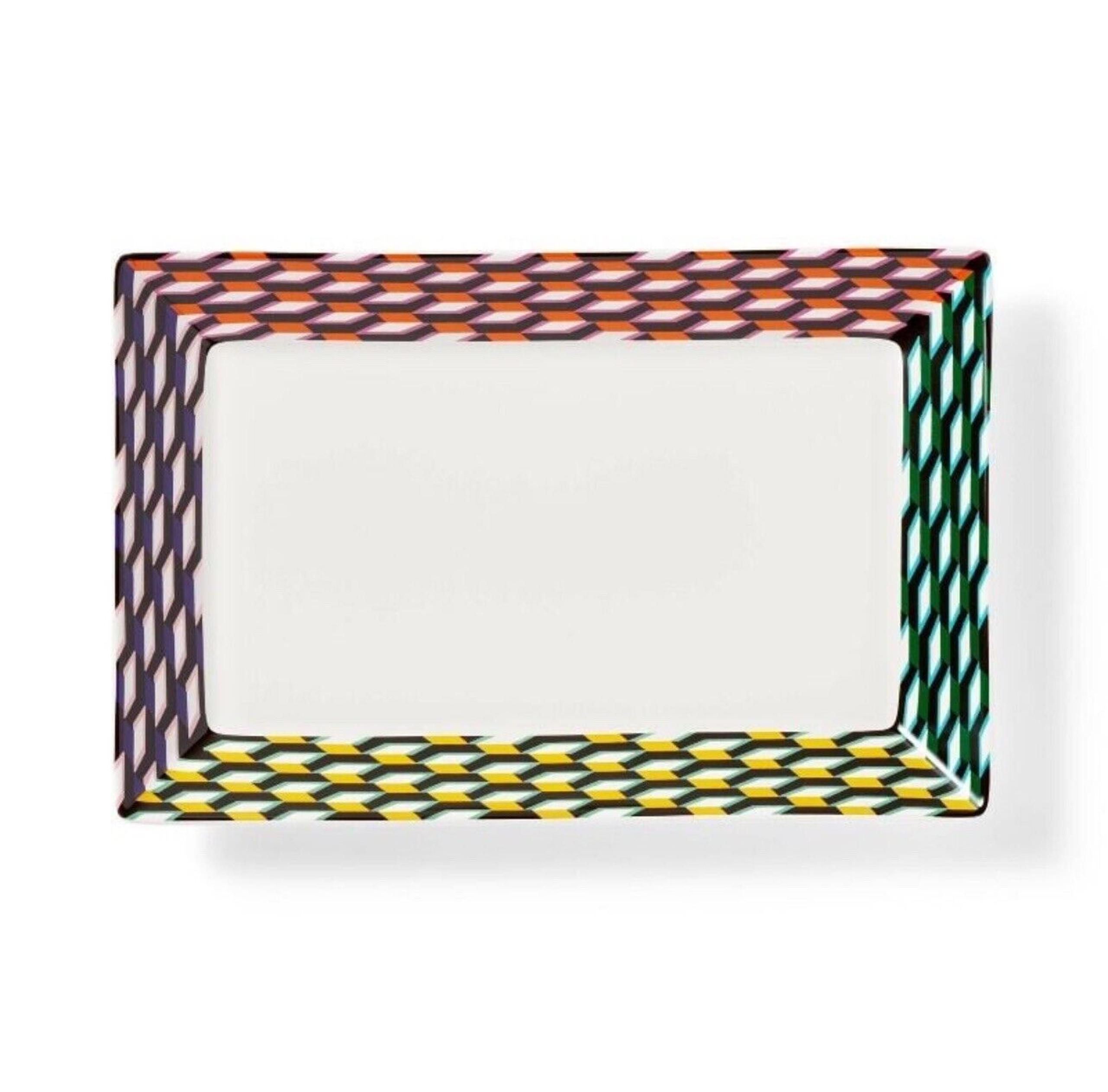 Arrow Geo Cherry Tomato/Green/Purple/Yellow Stoneware Rectangle Serving Tray