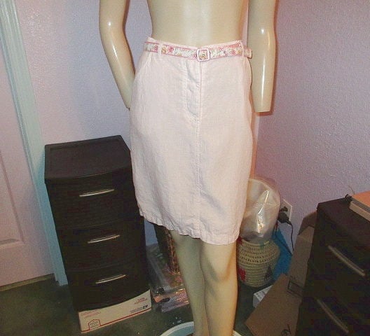 CP Shades Linen Skirt Size M Cottagecore Belt Pockets A-Line Pink Coastal Preppy