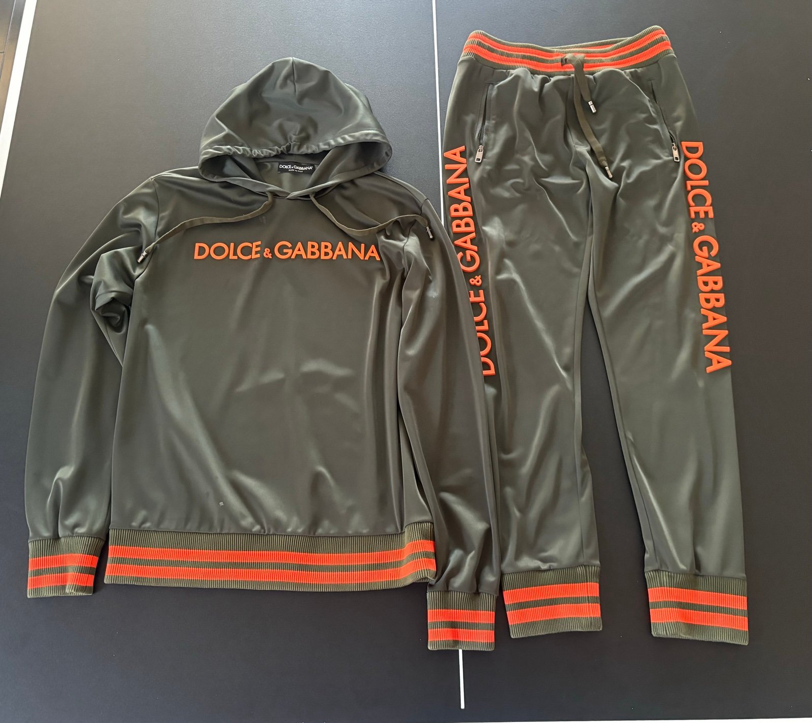 Dolce & Gabbana Military Green & Orange Logo Sweatsuit