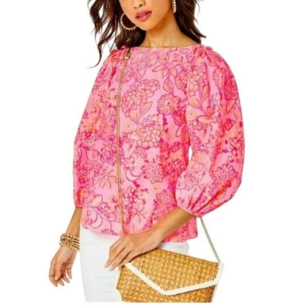 Lilly Pulitzer Mandevilla Baby Days Bloom Pink 3/4 Sleeves Round Neck Size XL