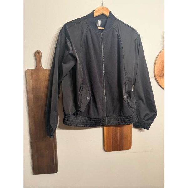 Athleta Black Full Zip Micro Fleece Zion Bomber Jacket Medium