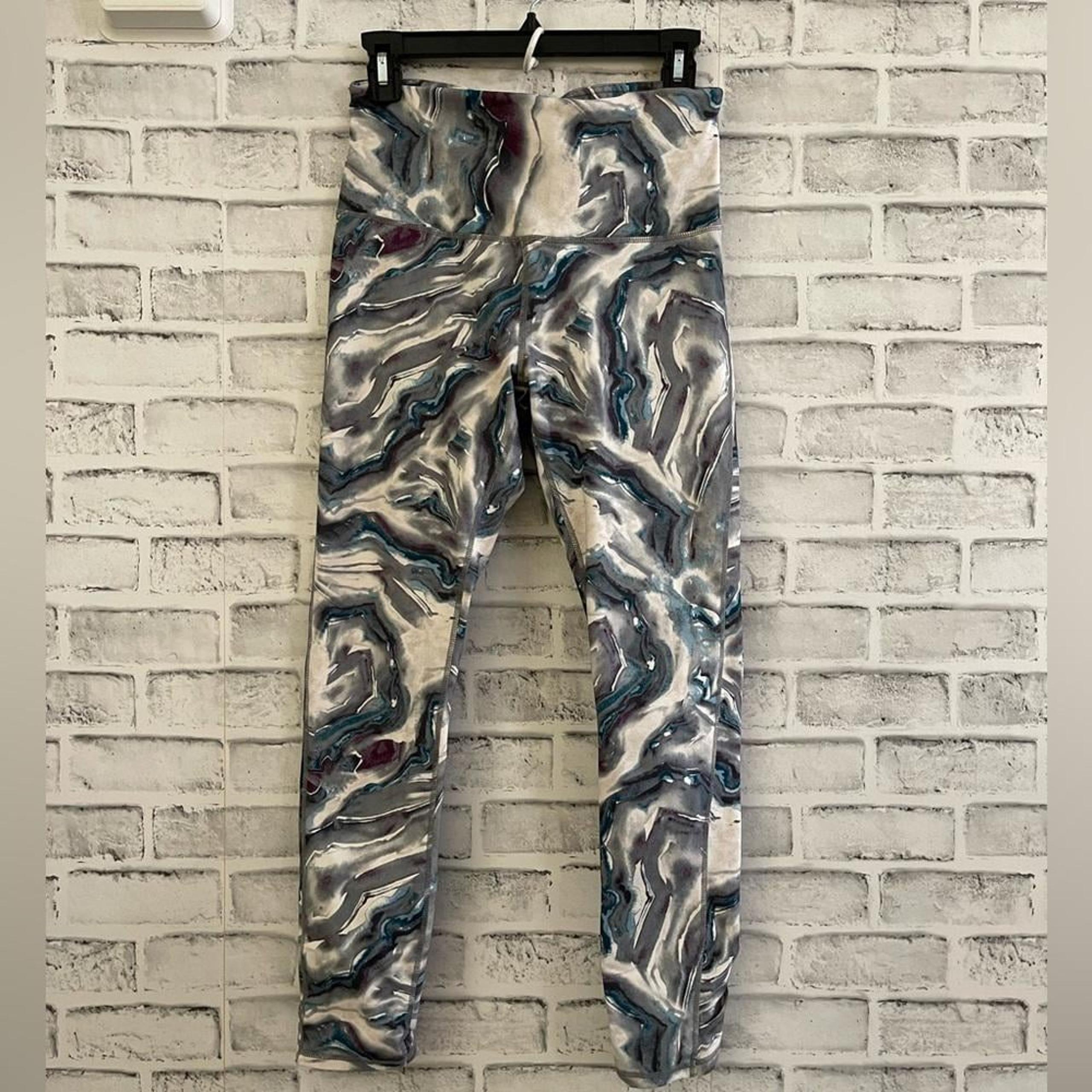 Womens GAIAM multi watercolor paint pattern athletic high waist leggings M