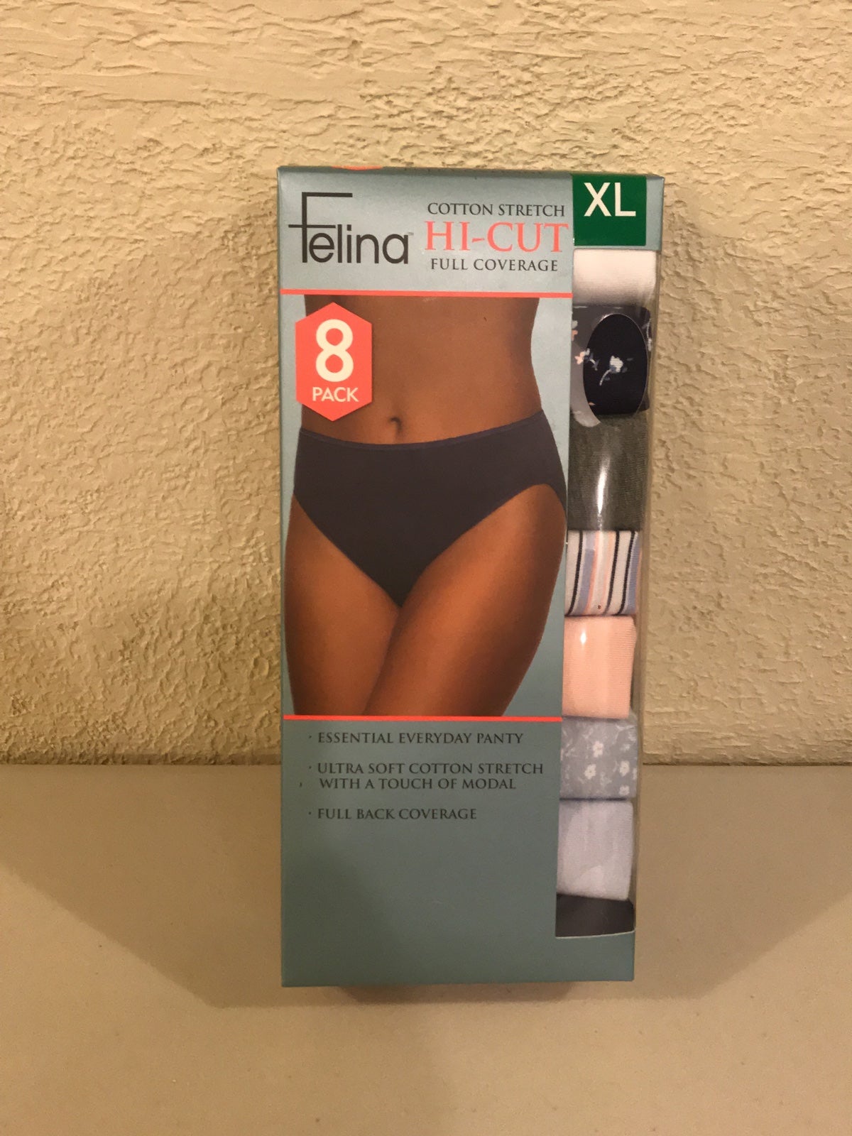 Felina 8 pack Cotton Stretch Hi Cut Full Coverage Panties XL Multi color NEW