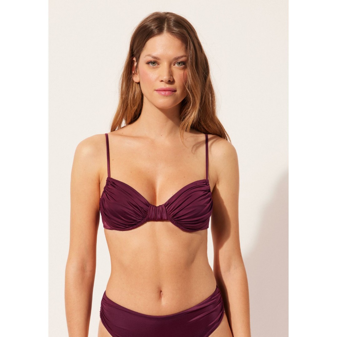 Calzedonia Balconette Swimsuit Top + String Bottom in Shiny Satin Bordeaux NWT