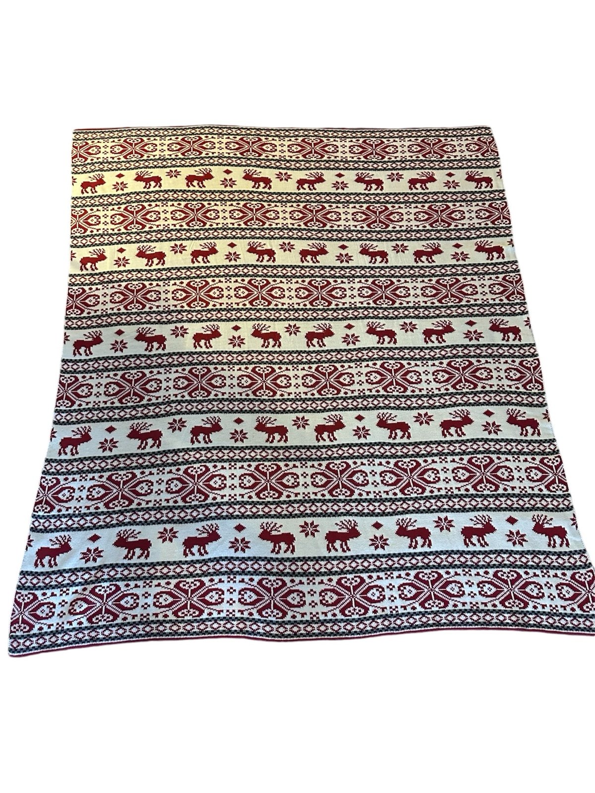 Winter Tapestry Woven Throw Blanket Moose Snowflake Red White Blue 62 x 56