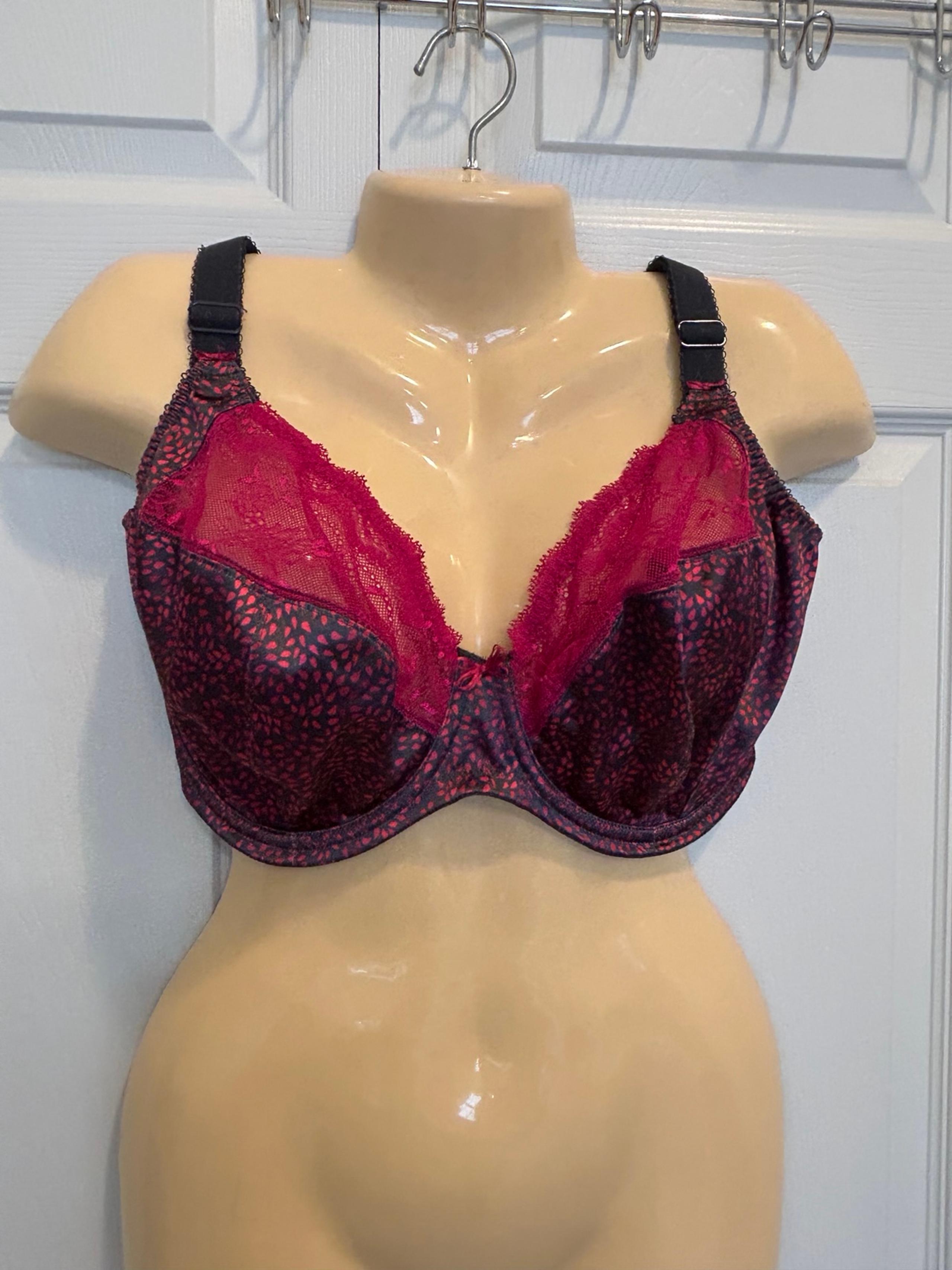 Elomi 8750 full coverage bra 36H raspberry and charcoal NWOT