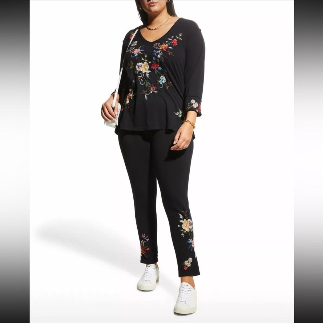 Johnny Was Pina Floral Embroidered Leggings Cotton/Spandex Size Large NWT