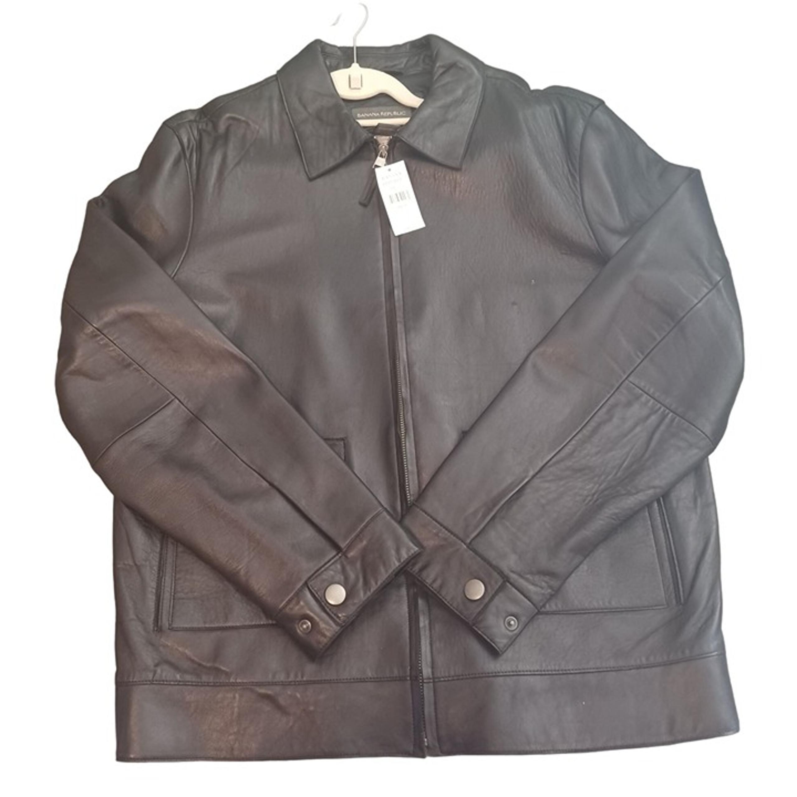 NWT $395 Vintage Y2K Banana Republic Men's Zip Up Black Leather Jacket Large