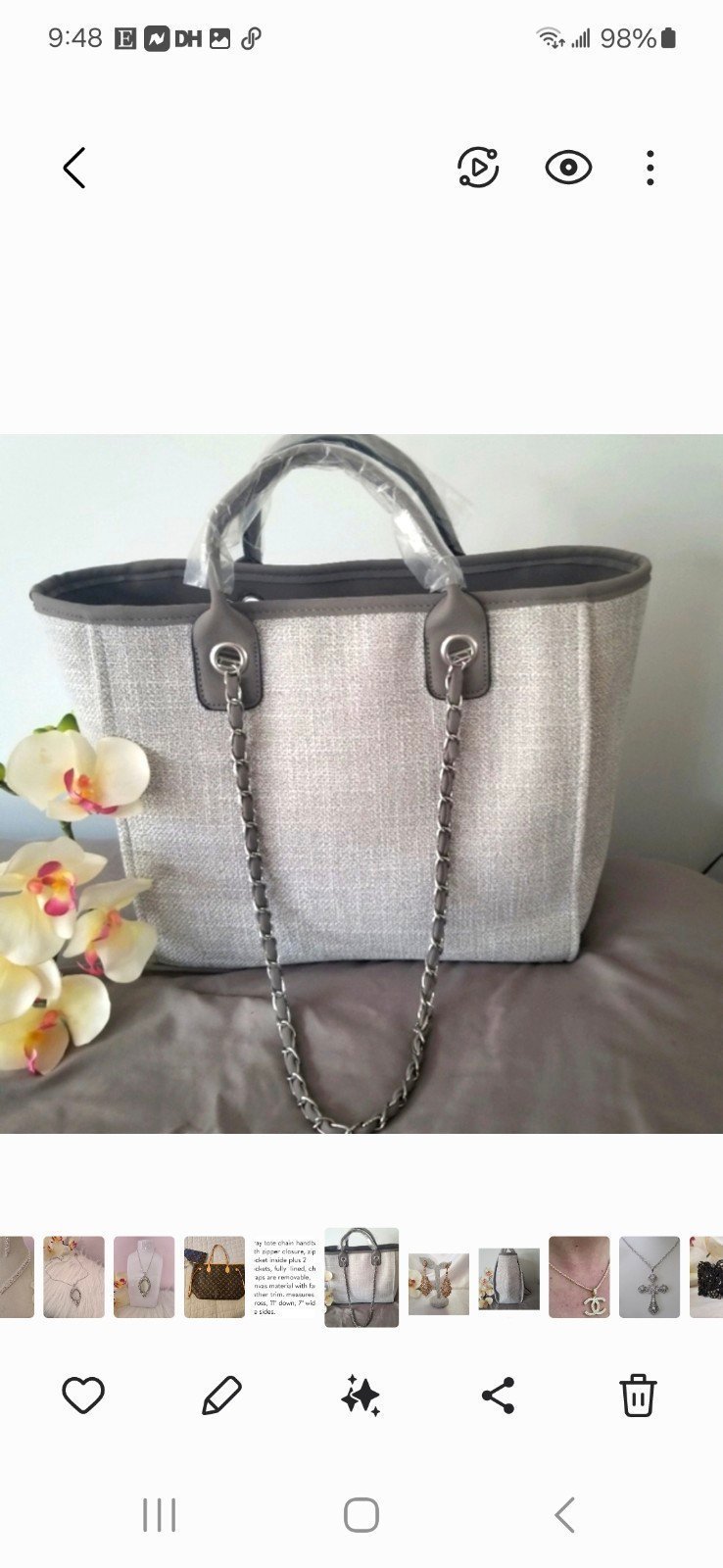 New Gray handbag shoulder tote with chain accessories