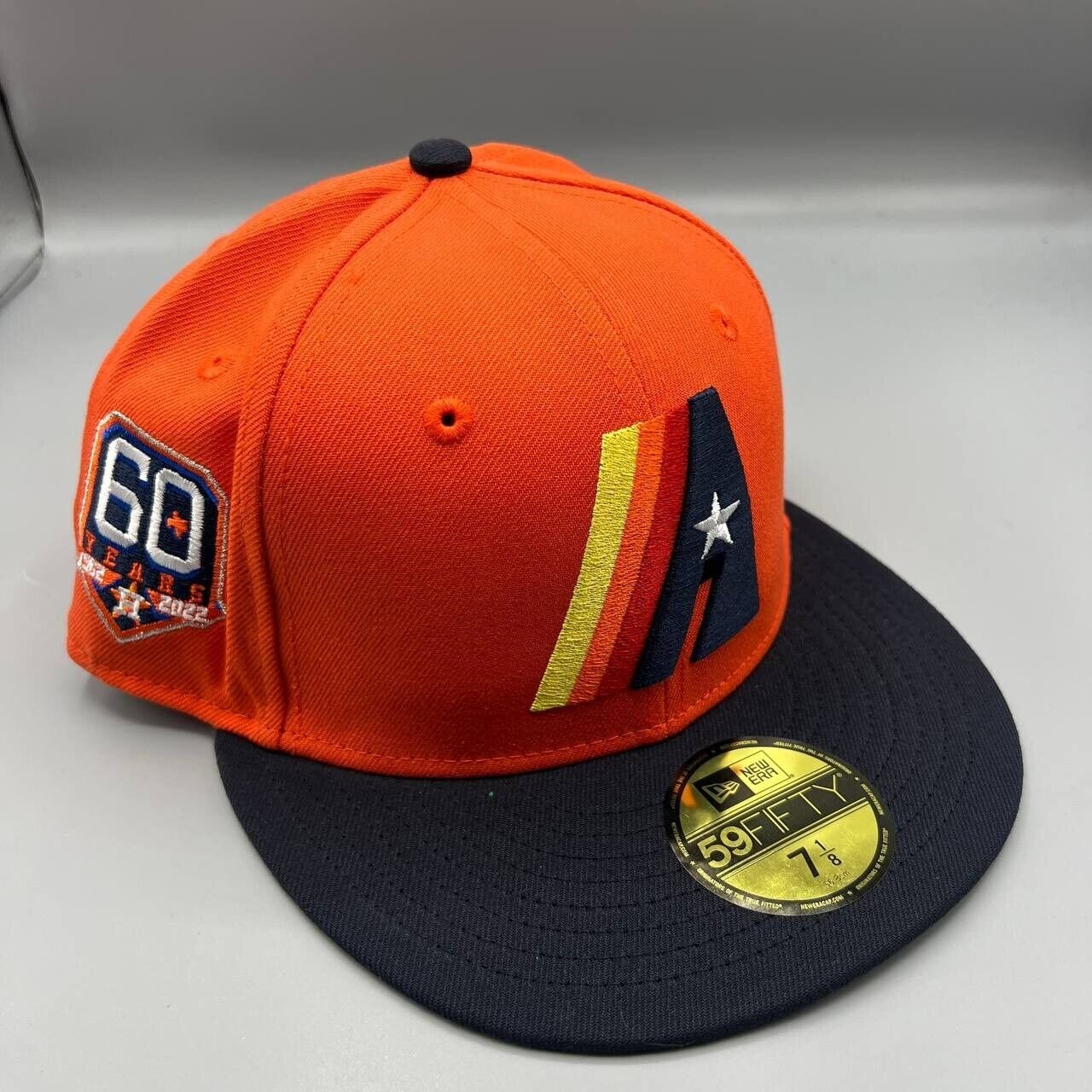 Houston Astros Hat Men 7 1/8 Orange Black 59Fifty New Era Fitted Cap New