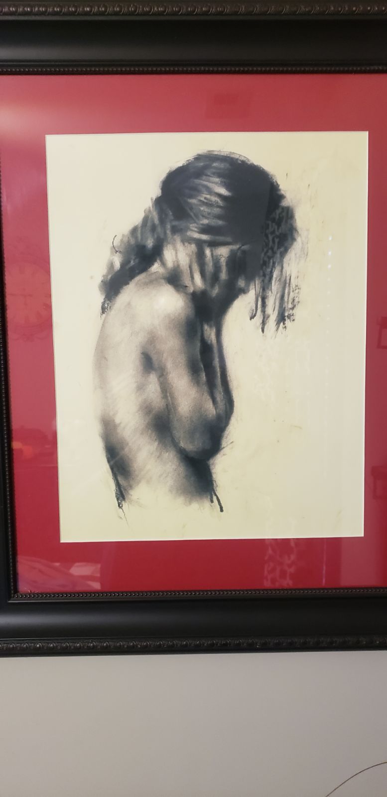 Charcoal drawing of two sisters left and