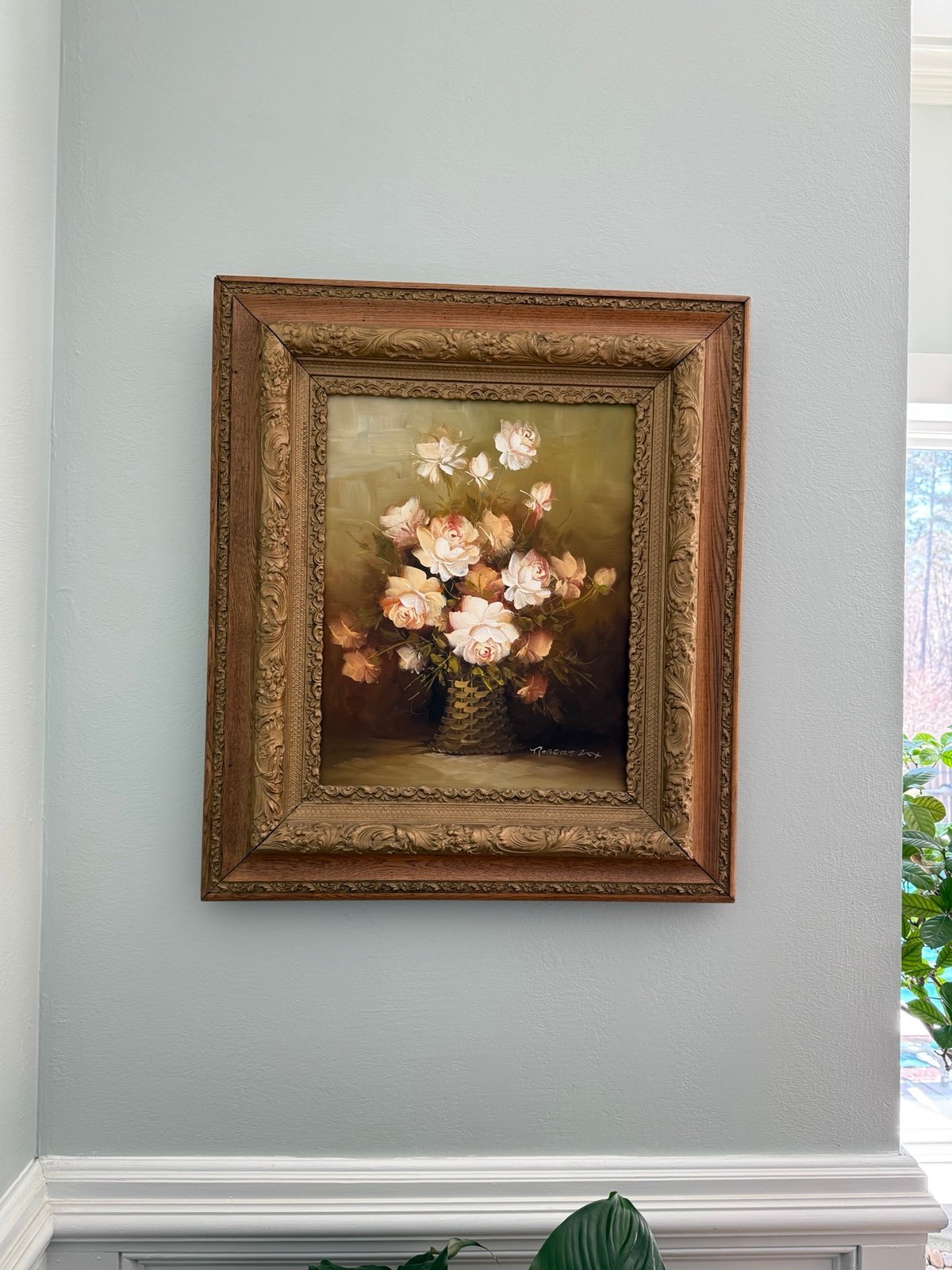 Original vintage oil painting by Robert Cox COLLECTIBLE pink floral roses