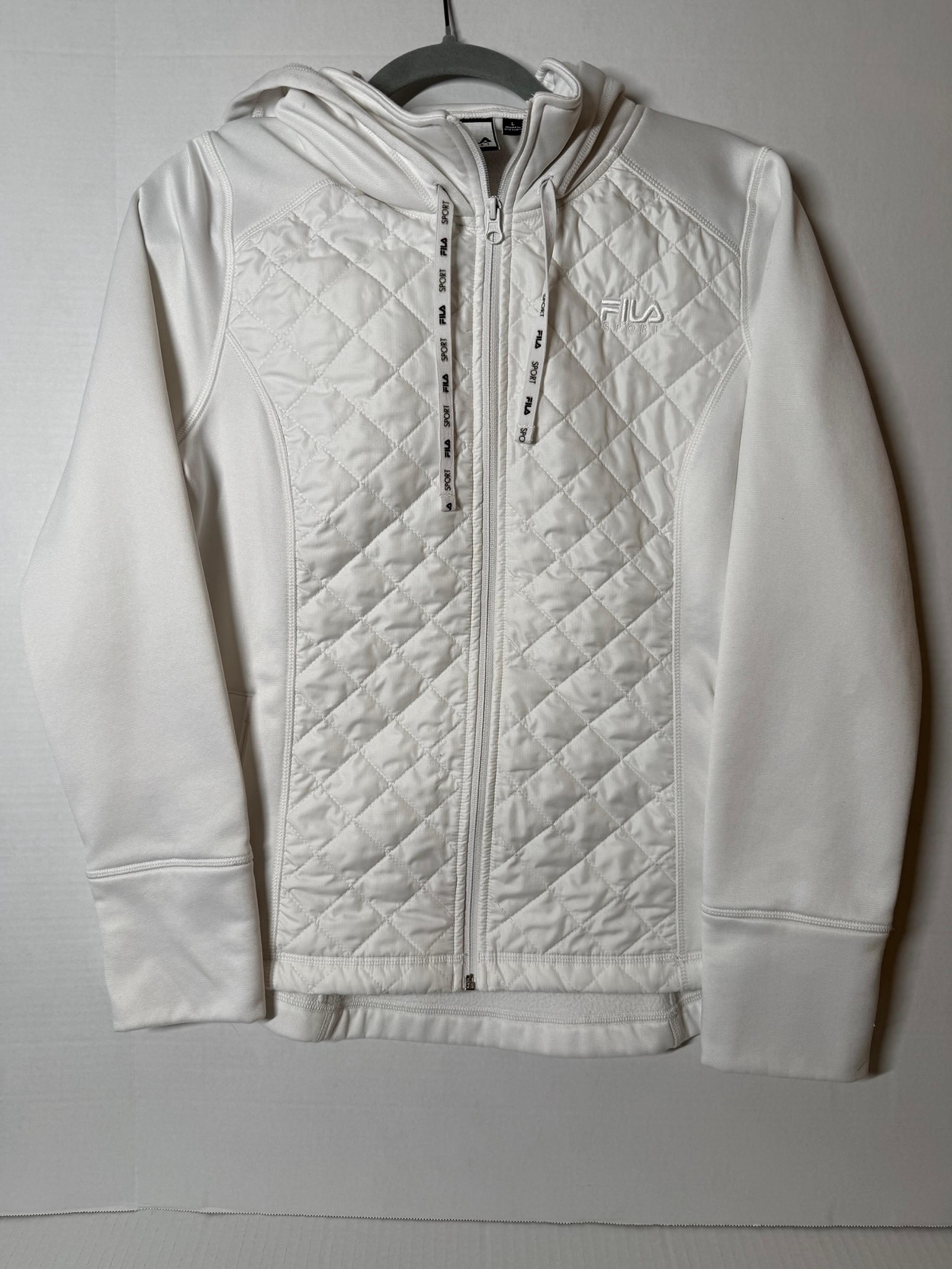 Fila Sport Women’s Light Full Zip Hooded Jacket (Large)(White)
