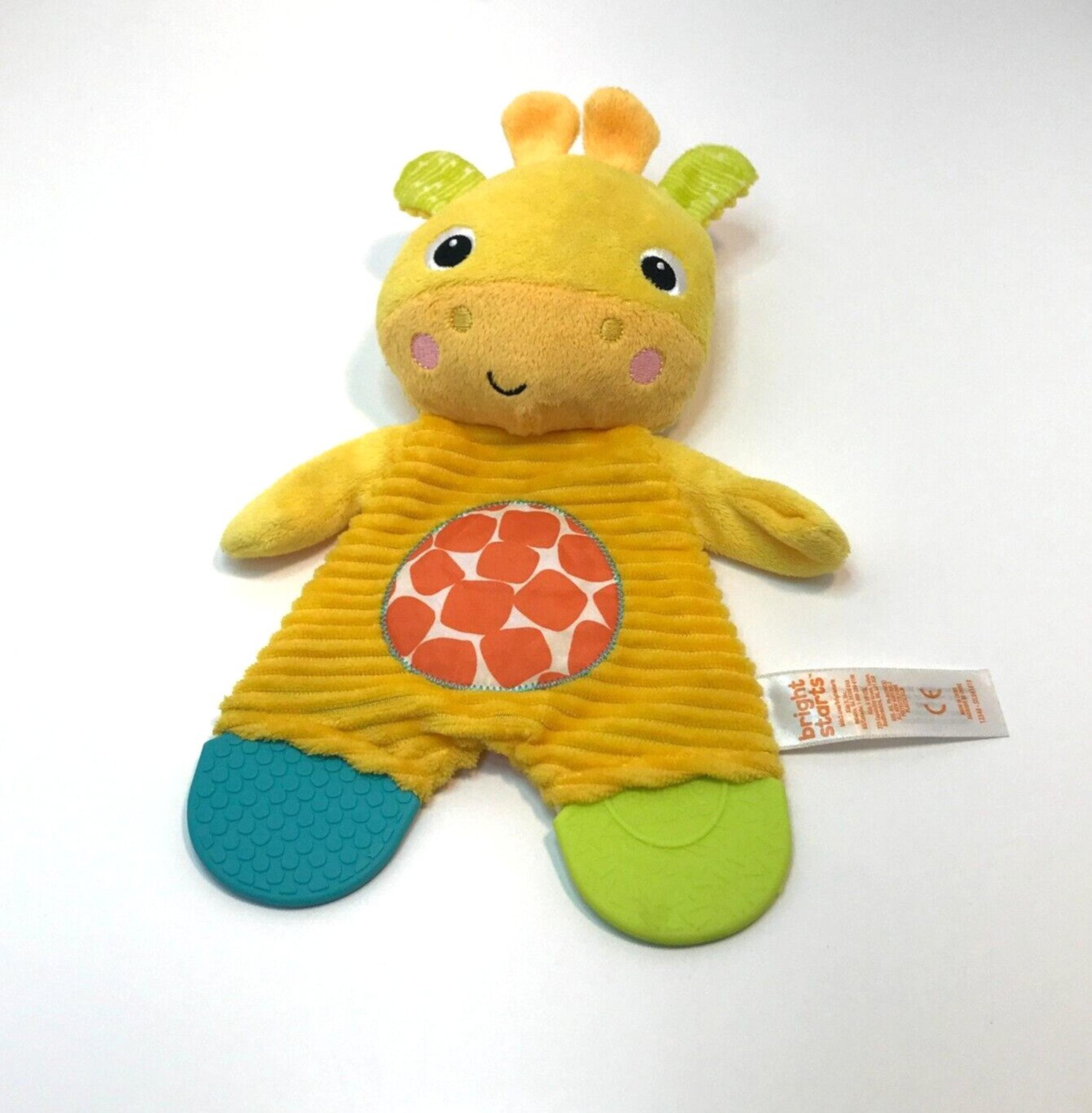 Bright Starts Plush Giraffe Snuggle Teether Crinkle Baby Toy Lovey Yellow