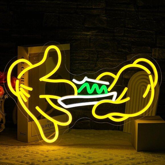 New Holding Neon Sign, Green Leaf LED Light for Wall Decor Glove Neon Design