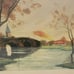 Vintage Antique Etching Print European Village Bridge. Mystery Artist 32 x 28
