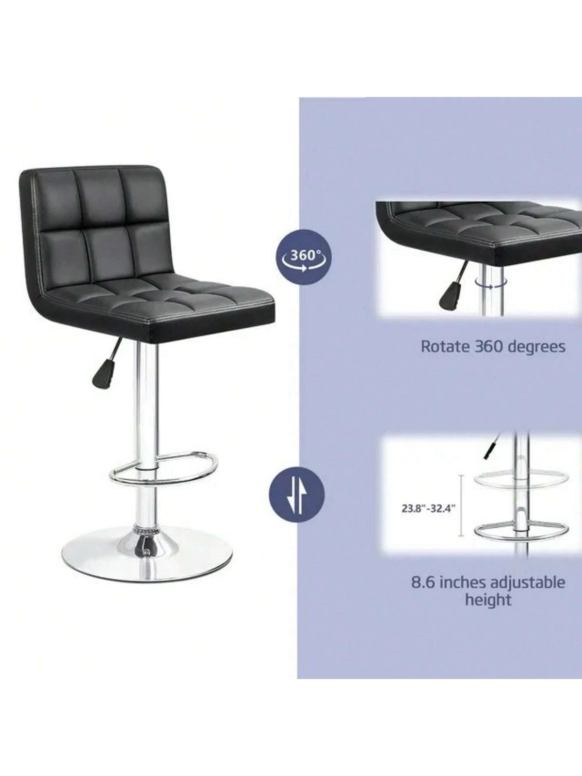 Bar Stools Set Of 2 Modern PU Leather Height Adjustable Swivel Barstools
