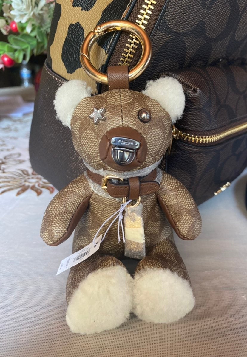 NWT Coach Bear Bag Charm In Signature Canvas