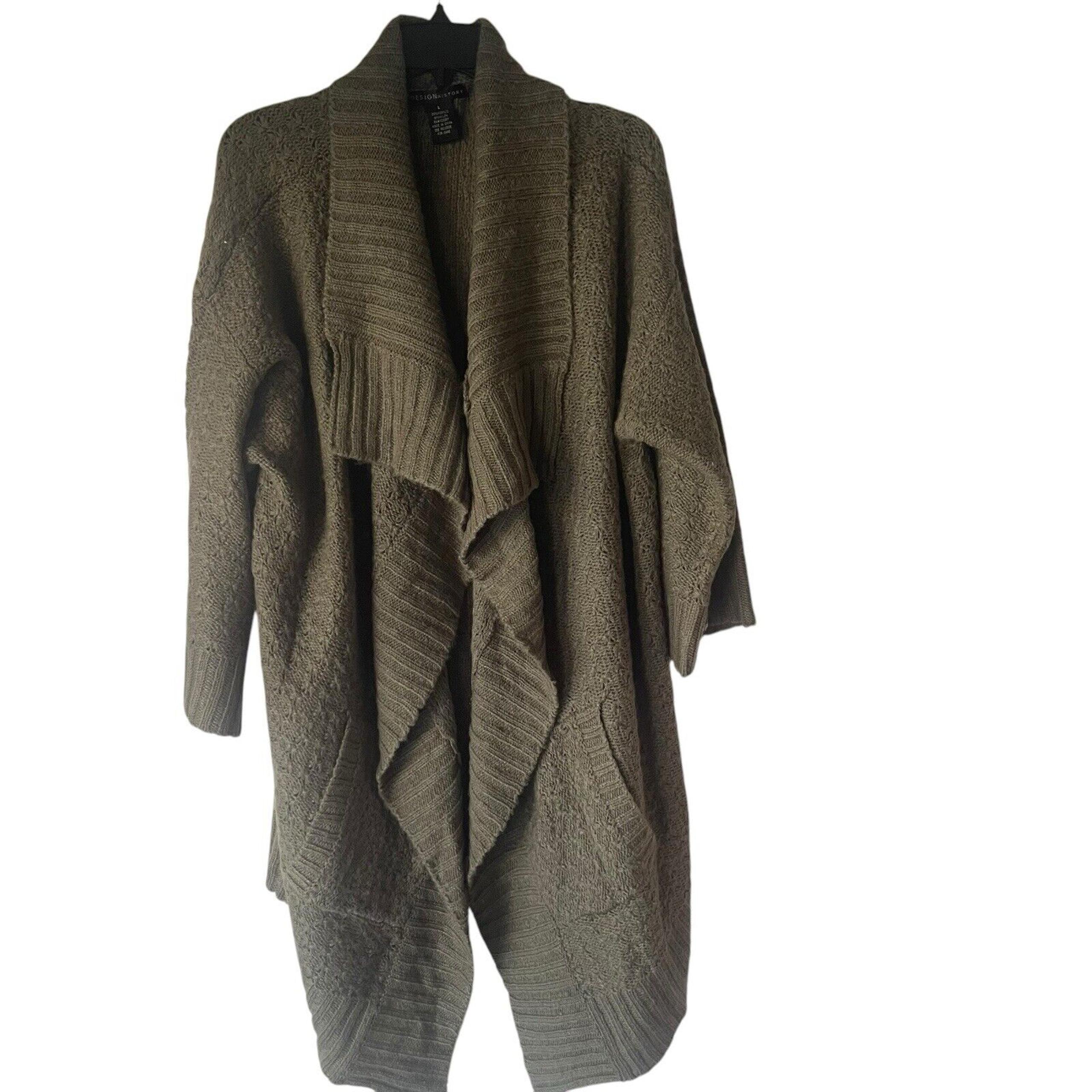Design History Large Green Chunky Cable Knit Open Front Duster Cardigan Sweater