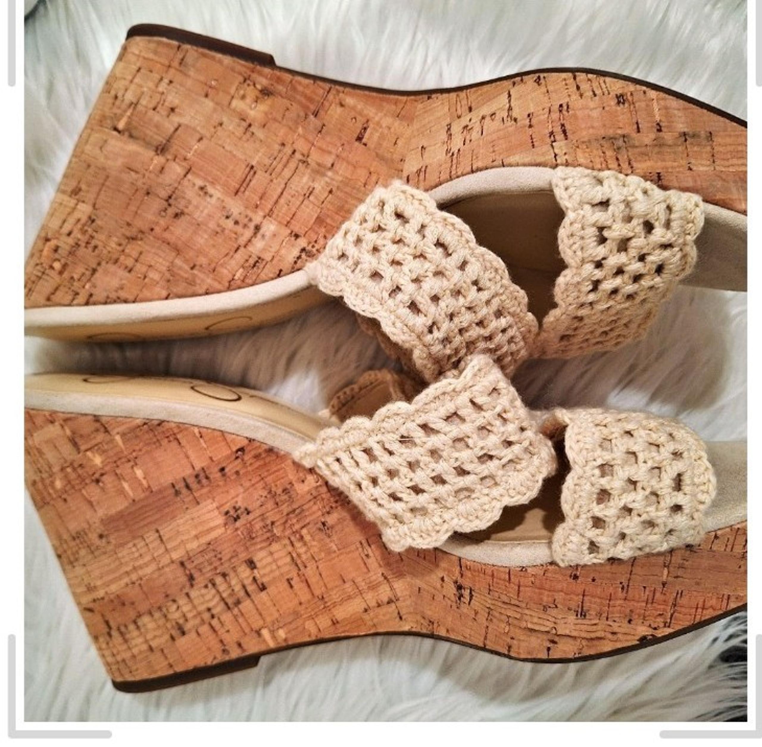 Jessica Simpson Satela Cork Wedge Sandal Womens' Ivory Crochet Size 9.5