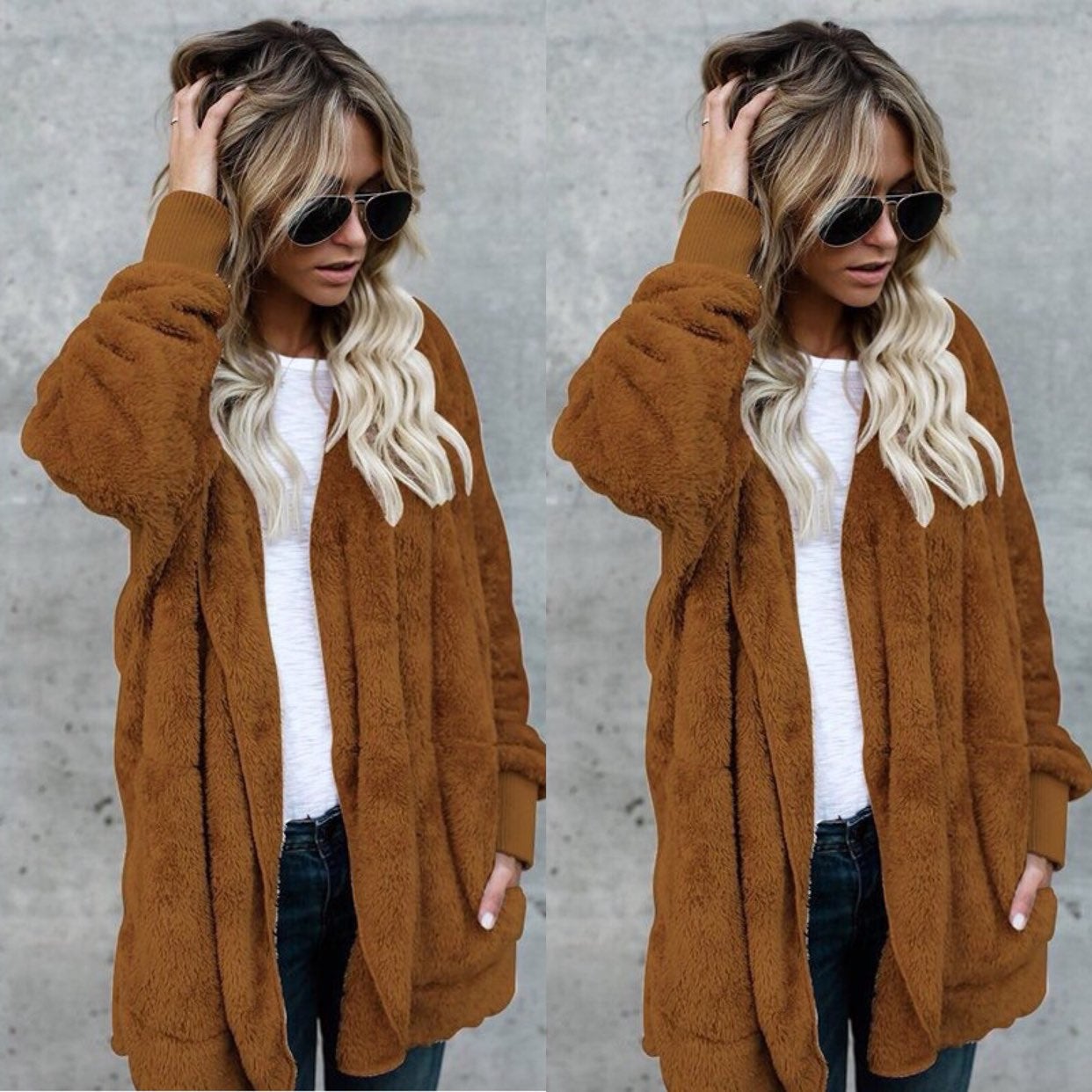 Teddy Bear Sherpa Fur Fuzzy Hoodie Coat