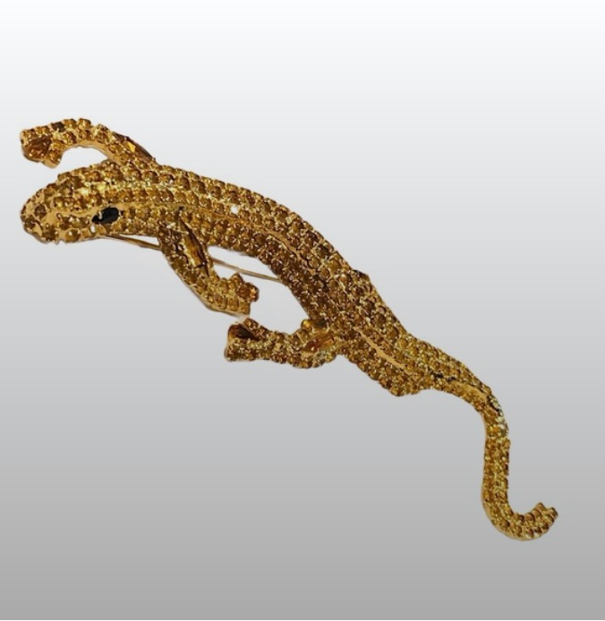 VINTAGE DOROTHY BAUER PAVE YELLOW shops CRYSTAL LIZARD BROOCH