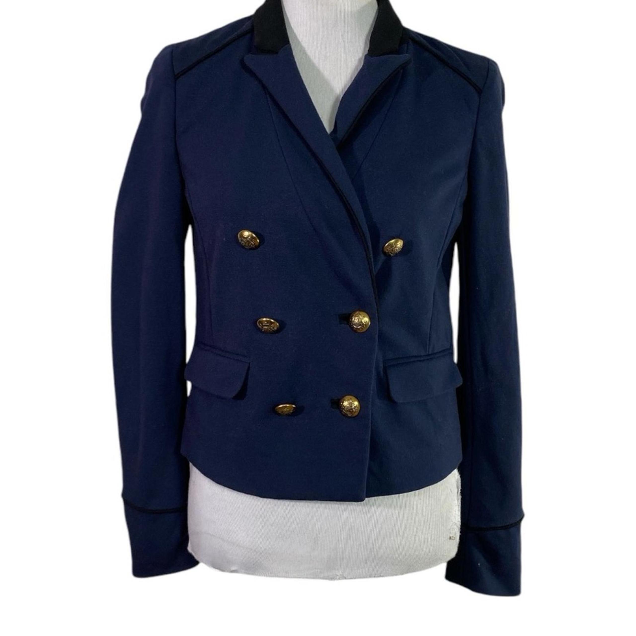 LOFT Womens Navy Double Breasted Blazer with Black Trim Size 4