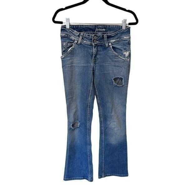 Marciano Distressed Button Flap Distressed Flare Stretch Jeans Size 29 Low-Rise