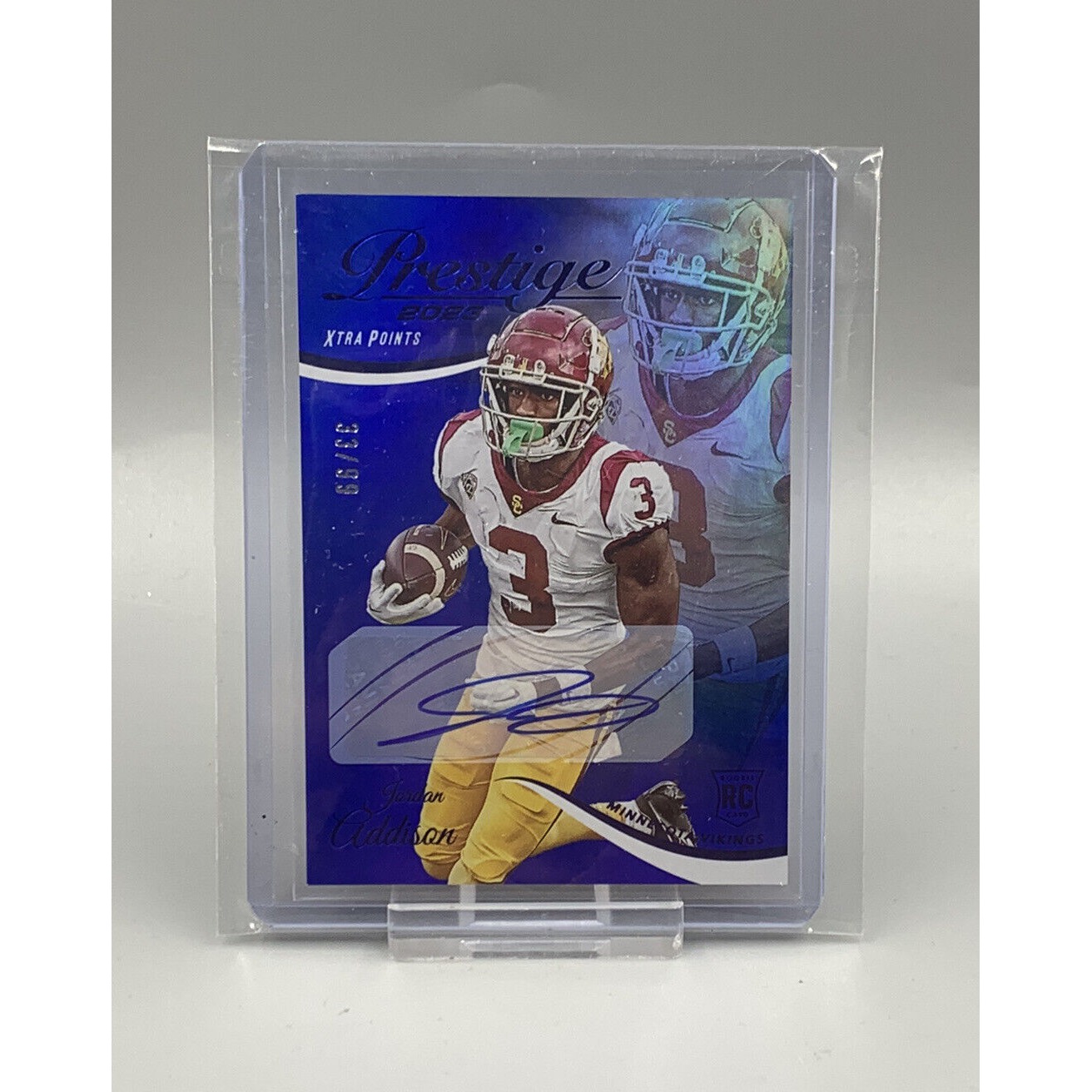 2023 JORDAN ADDISON Panini Prestige Xtra Points Blue /99 Vikings Rookie RC Auto