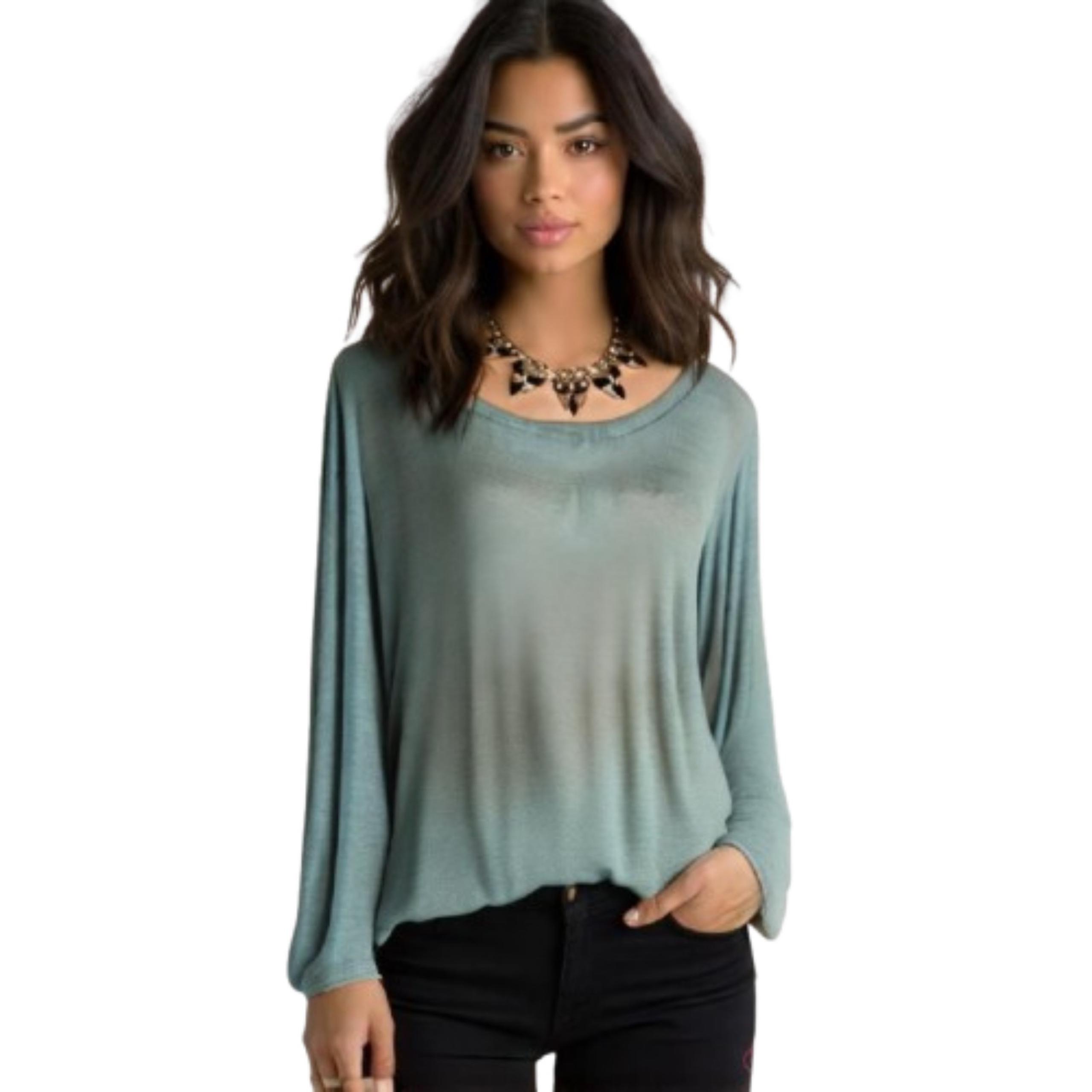 Rebecca Malone Shimmery Sparkle Scoop Neck Icy Blue Dressy Shirt Blouse Top