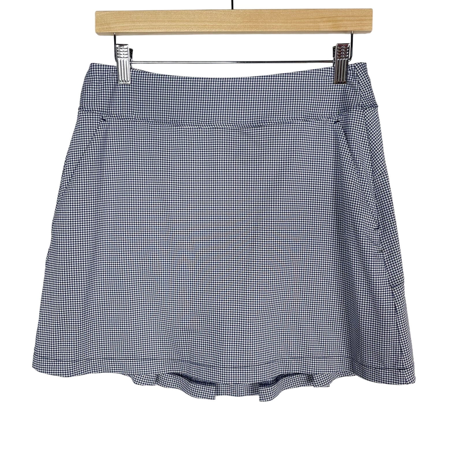 Greg Norman Womens Small Navy Blue White Gingham Pull On Skort Golf Back Pleats