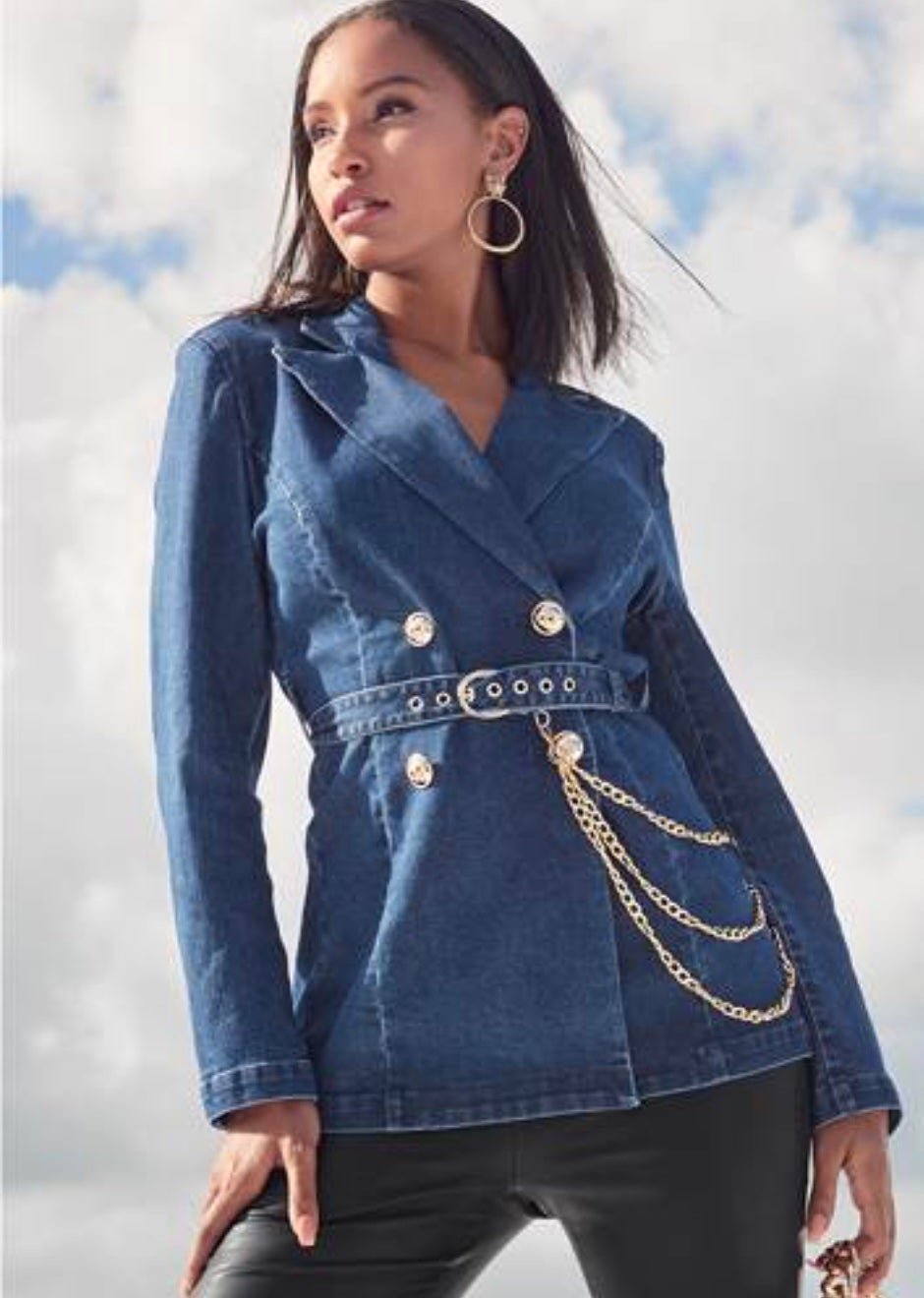 NWT - Women’s Gold Chain Denim Jacket / Clothing / Coat