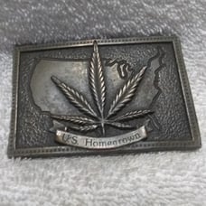 U.S. Homegrown Marijuana Hall of Fame Brass Belt Buckle 200 Years 1976 Great !!