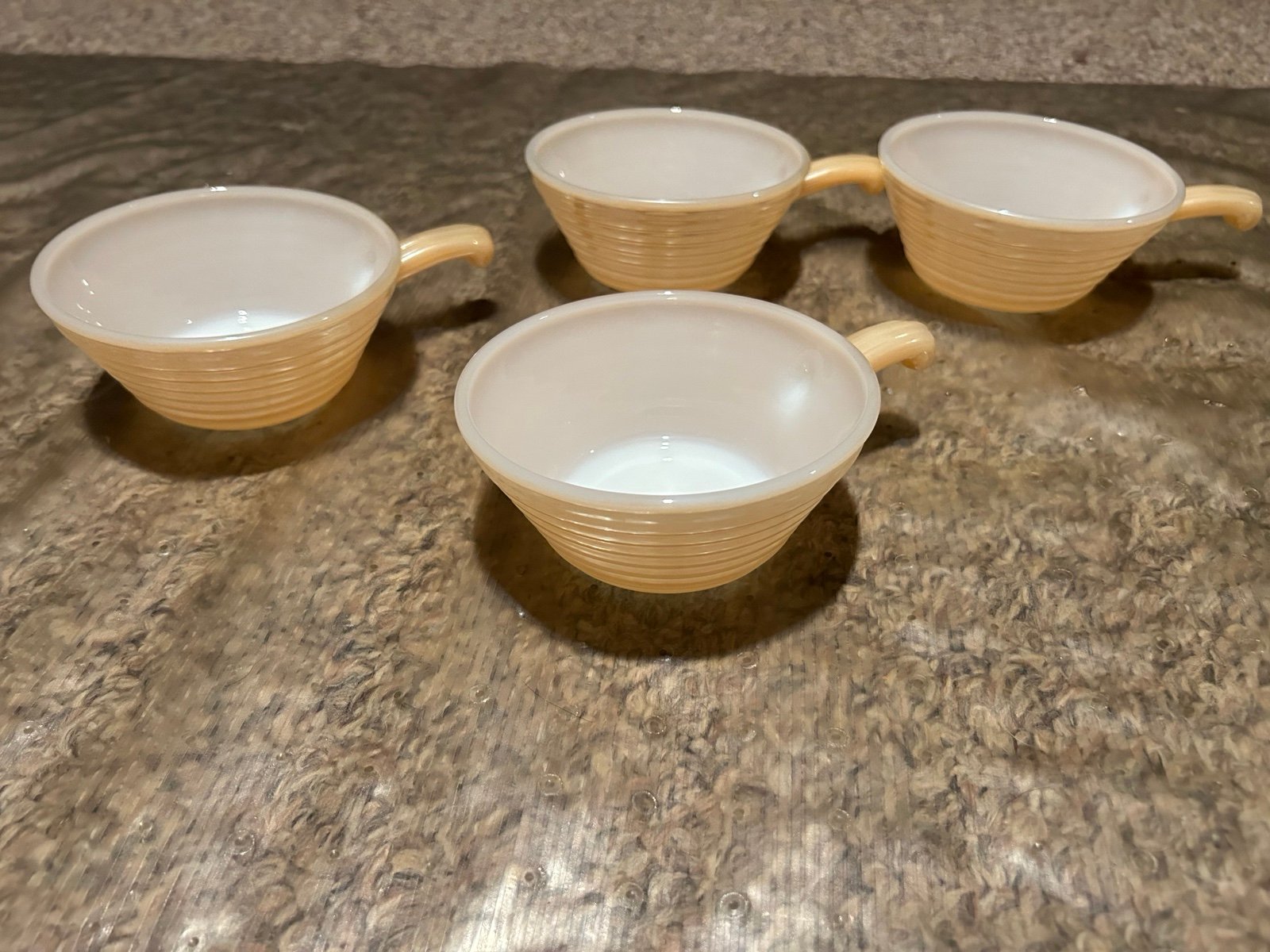 4 Fire King Peach Luster Beehive Vintage Handle Soup Bowls Anchor Hocking Oven