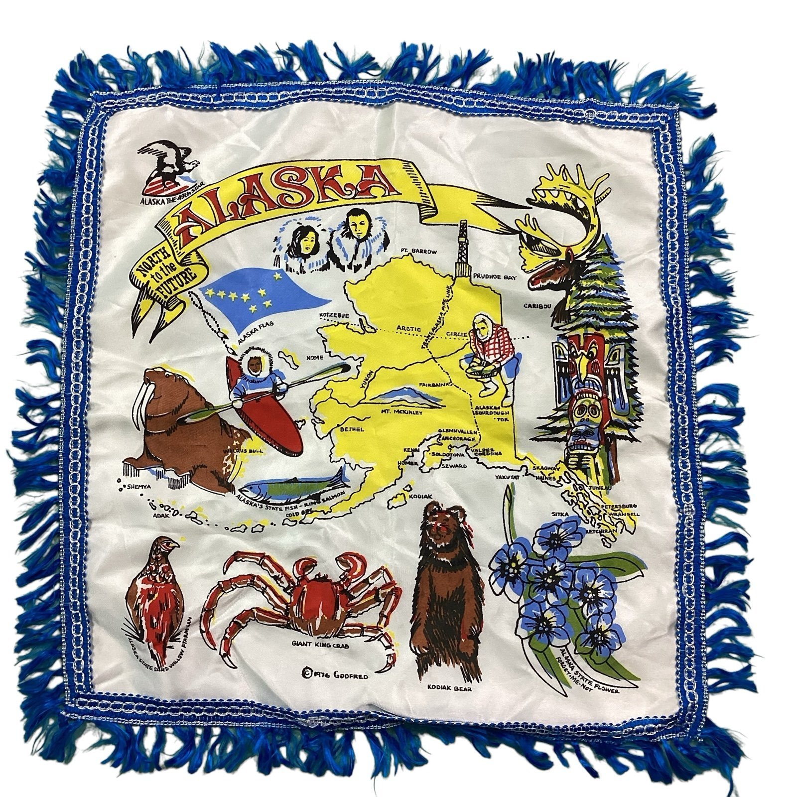 Vintage 1976 Godfred Alaska souvenir pillowcase