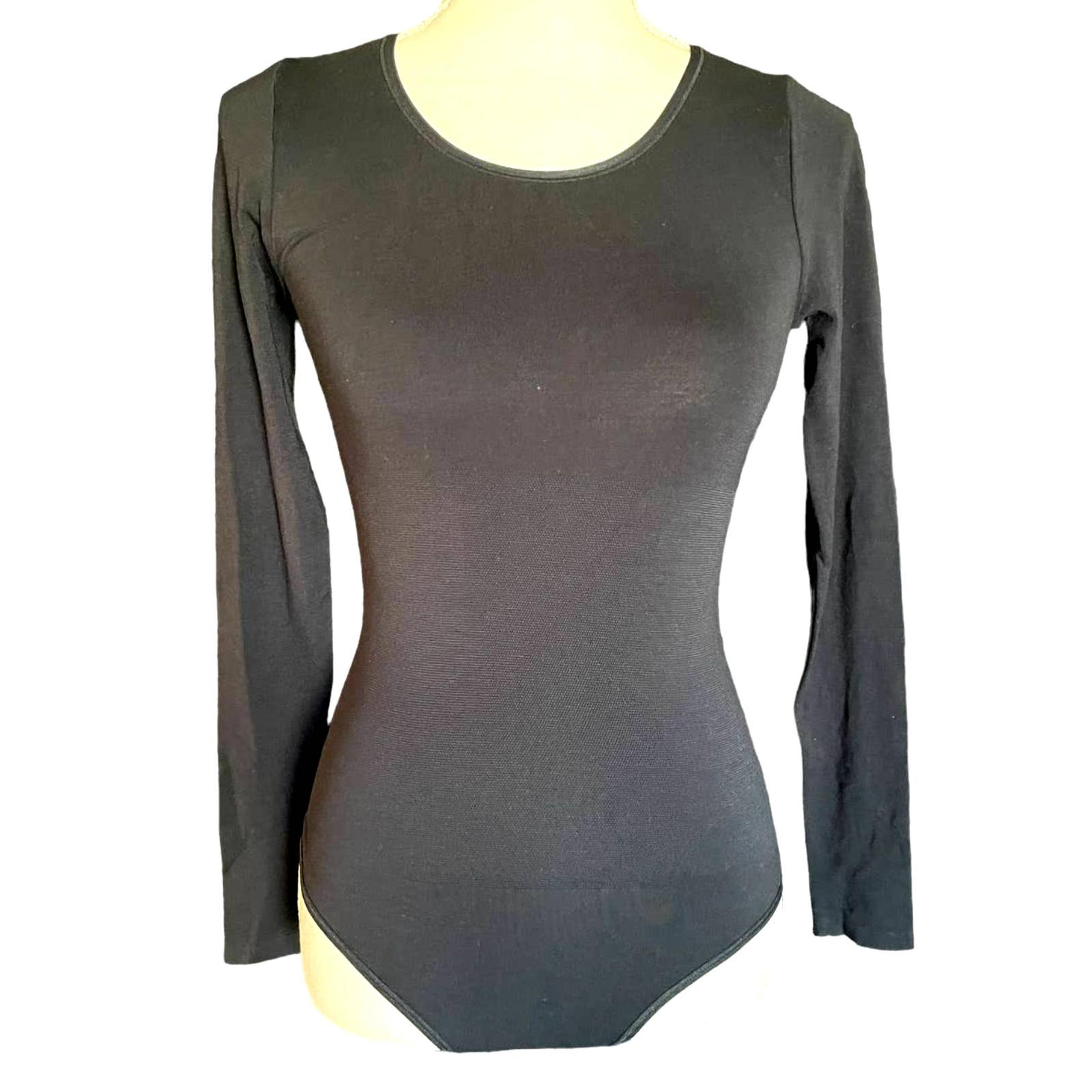 Yummie Womens Stretch Long Sleeve Bodysuit Round Neck Breathable Size M Black