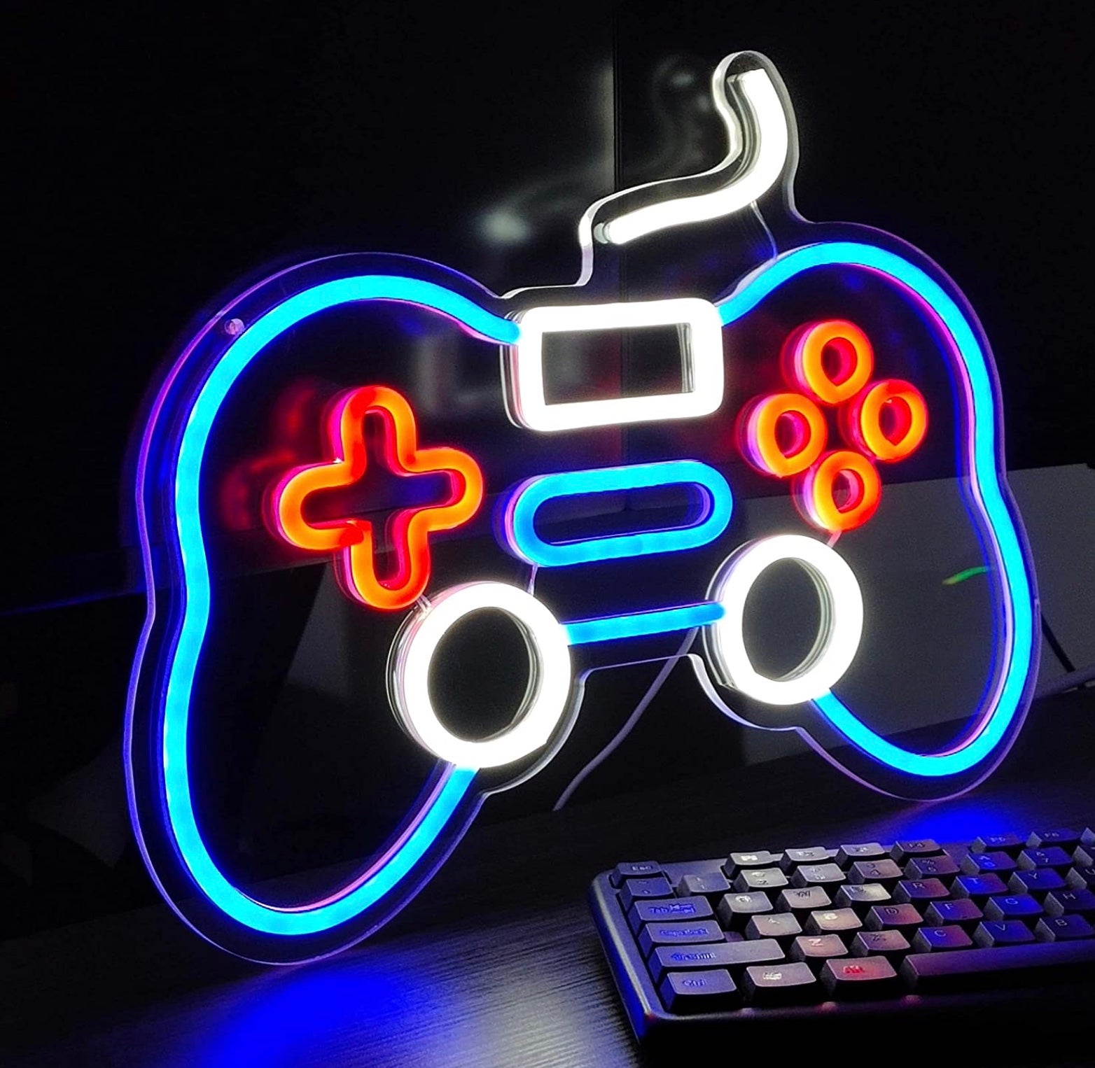 Cool Blue / Red / White Video Game Controller LED Night Light Room Wall Decorati
