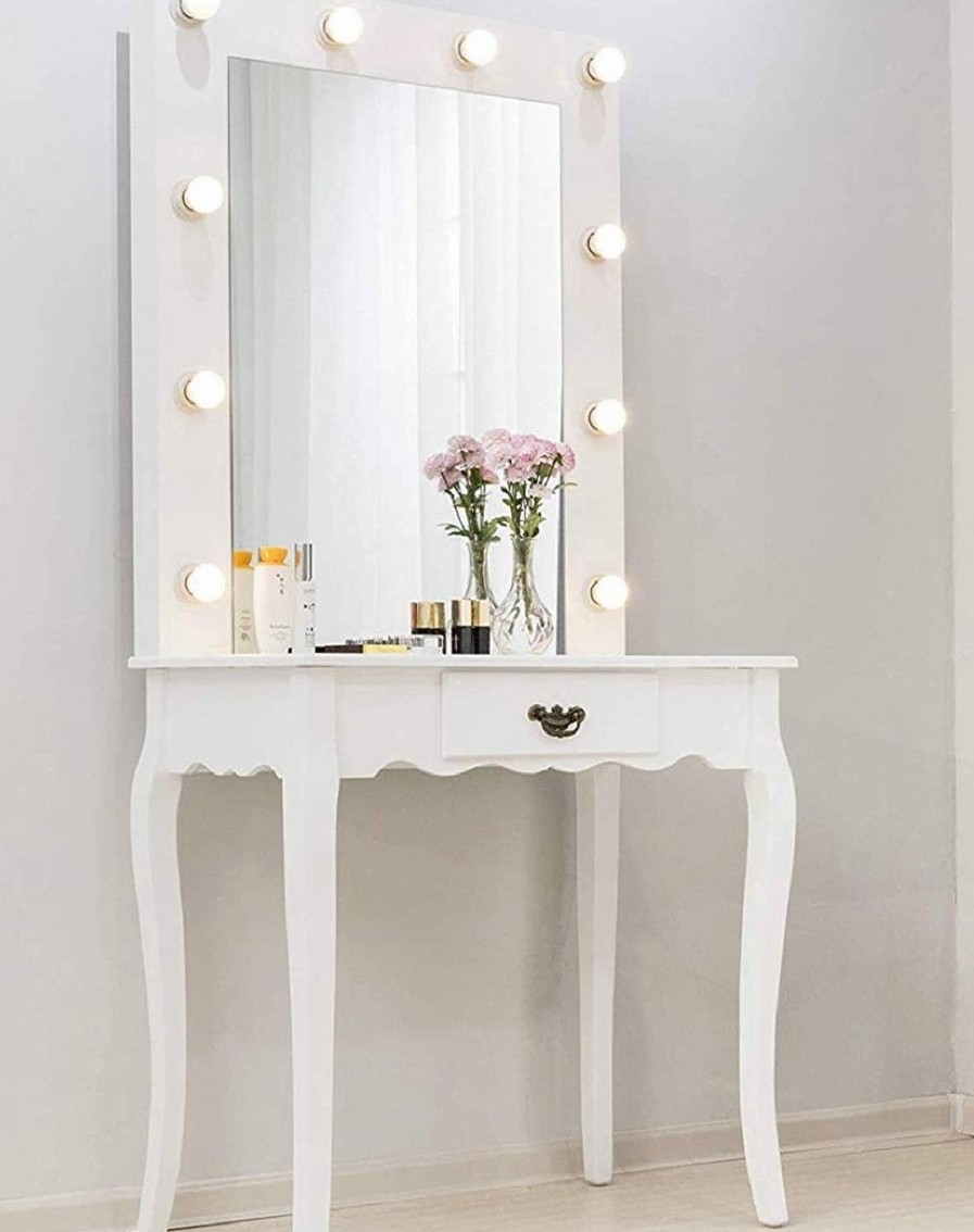 Hot vanity,White Vanity Set Makeup Dressing Table with 10 Warm LED Lights
