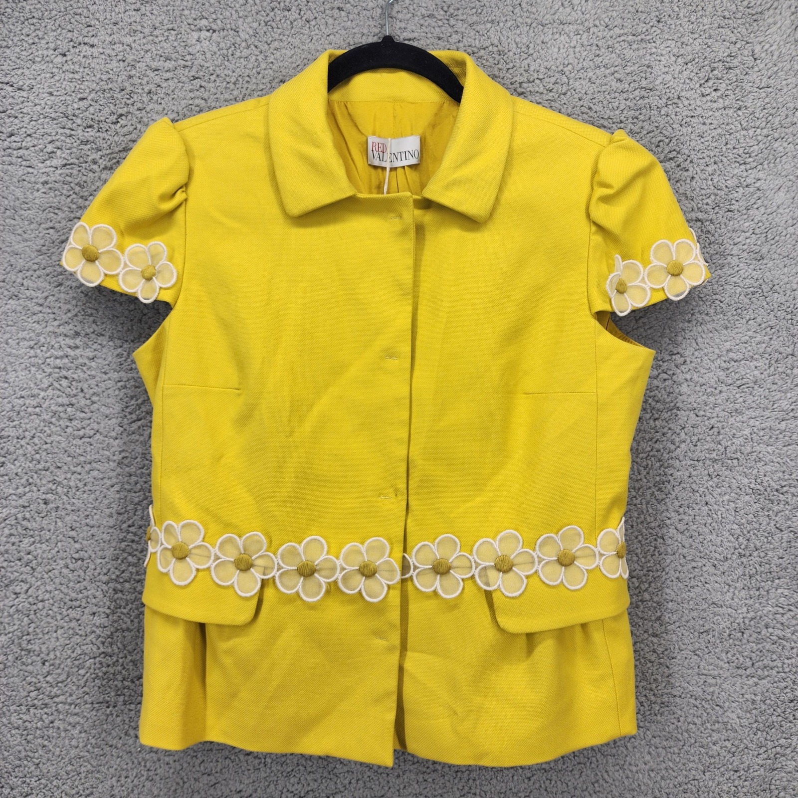 RED Valentino Women's Size 8 Yellow Floral Applique Jacket Short Sleeve