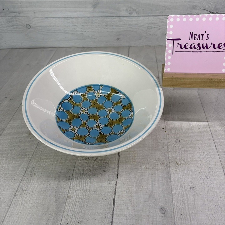 1970's Mikasa BLUE BELL Cera Stone Blue White Flowers Ironstone 9 Serving Bowl