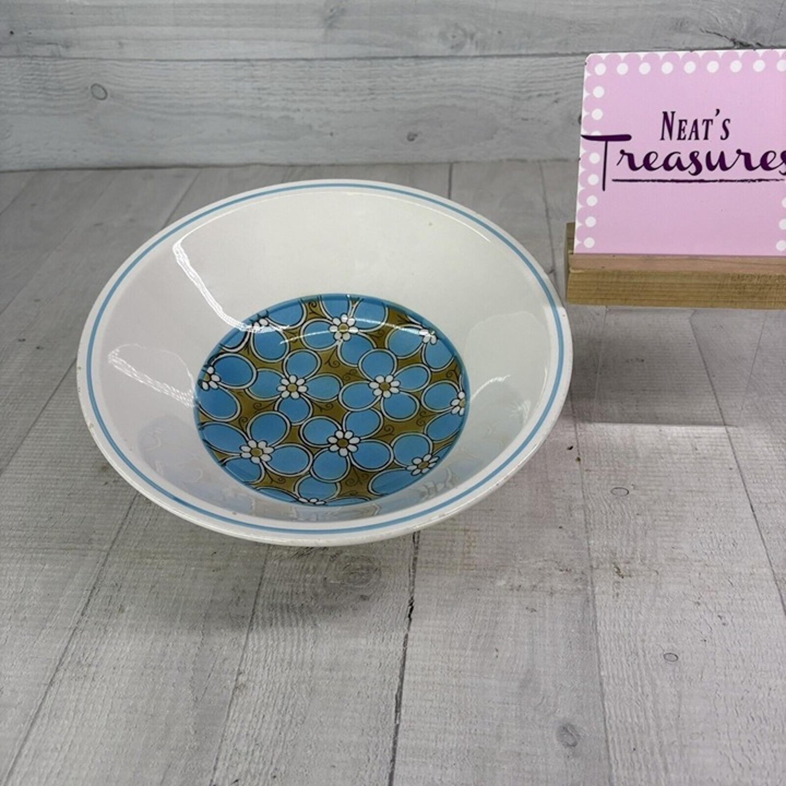 1970's Mikasa BLUE BELL Cera Stone Blue White Flowers Ironstone 9" Serving Bowl
