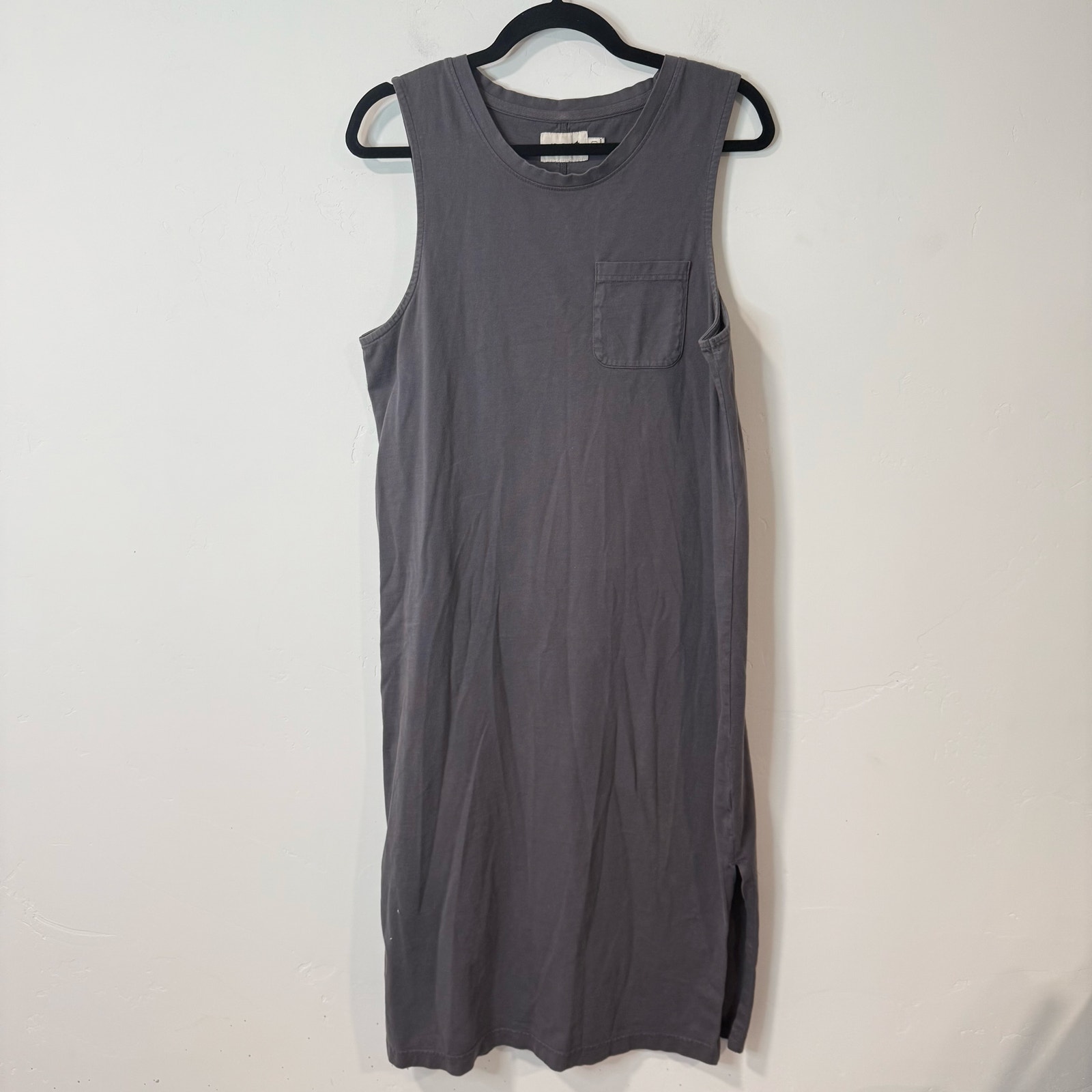 Pact Women's Midi Dress Organic Cotton Side Slit Tank Top Grey Large