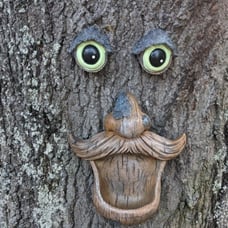 Bird Feeder Tree Face Decor Outdoor, Fun Old Man with Glowing Eyes in