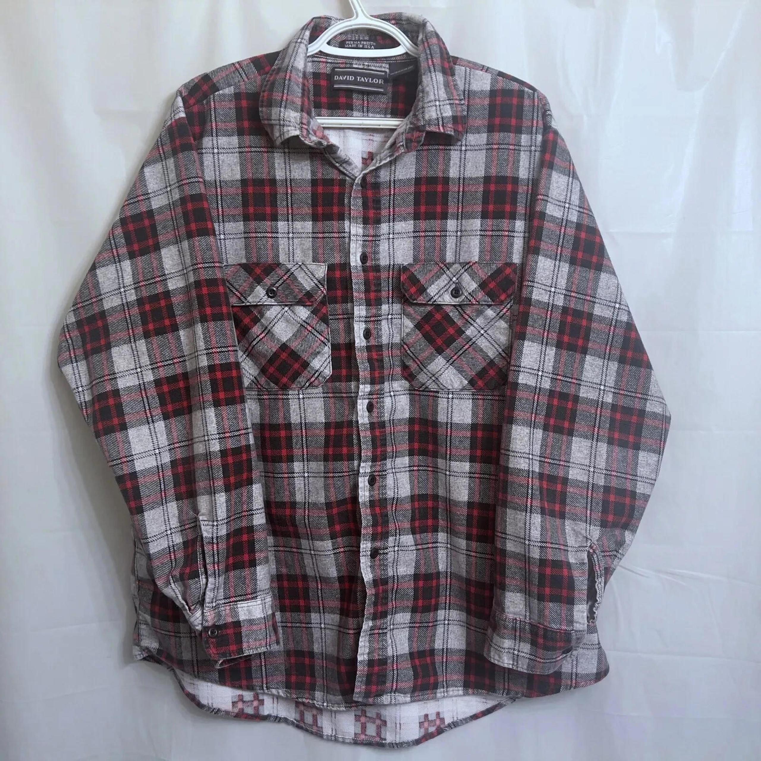 David Taylor Perma-Prest Flannel Shirt Men's Extra Large Multicolor Plaid USA