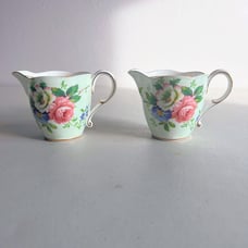 Vintage Paragon China Mint Green Floral Creamers Pair 1930s Backstamp