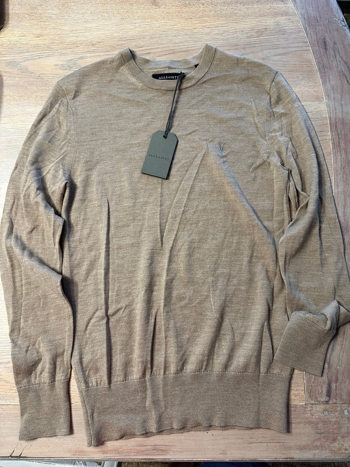 Men’s AllSaints MODE MERINO CREW ALMOND BROWN MARL Size XS NWT